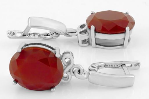 Серебряные серьги с сердоликом 62151 купить в магазине Самоцветы мира