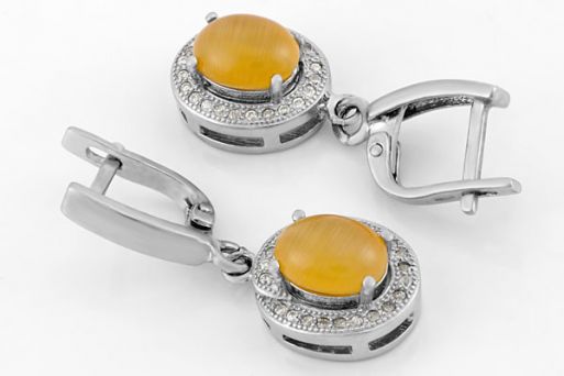 Серебряные серьги с кошачьим глазом 62195 купить в магазине Самоцветы мира