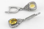 Серьги из серебра с цитрином и фианитами овал 7х9 мм 62633