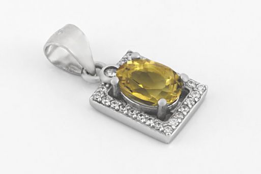 Серебряный кулон с цитрином и фианитами 62634 купить в магазине Самоцветы мира
