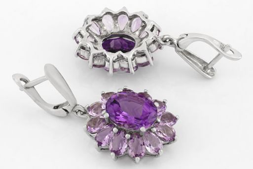 Серебряные серьги с аметистом 62640 купить в магазине Самоцветы мира