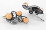 Серьги из серебра с кораллом розовым 3 шарика 7 мм 62732