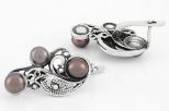 Серьги из серебра с жемчугом чёрным 3 круга 6 мм 63126