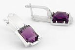 Серьги из серебра с аметистом прямоугольник 8х10 мм 63128