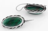 Серьги из серебра с малахитом овал 11х22 мм 63313