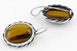 Серьги из серебра с тигровым глазом овал 15х20 мм 63314