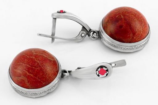 Серебряные серьги с кораллом 63333 купить в магазине Самоцветы мира