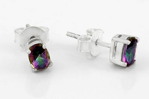 Серебряные серьги с аметистом мистик 63429 купить в магазине Самоцветы мира