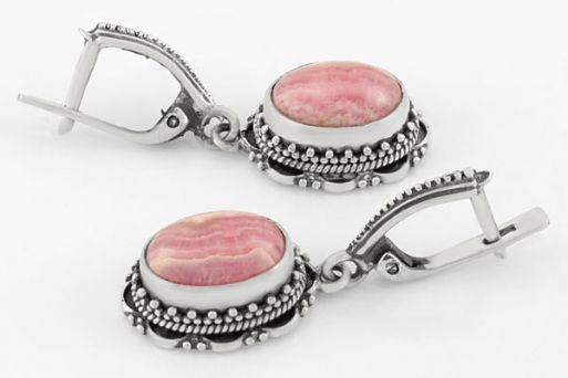Серебряные серьги с родохрозитом 63462 купить в магазине Самоцветы мира