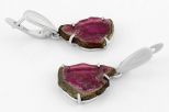 Серьги из мельхиора с турмалином фантазийные 15х20 мм 63497