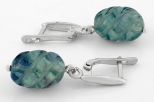 Серьги из серебра с флюоритом бочонок резной 10х14 мм 63741