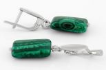 Серьги из серебра с малахитом прямоугольник 10х26 мм 63745