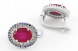 Серьги из серебра с рубином и сапфиром овал 7х9 мм 42 круга 2 мм 63878