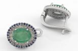 Серьги из серебра с изумрудом и сапфиром овал 7х9 мм 42 круга 2 мм 63881