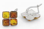 Серьги из серебра с янтарём окошки 4 квадрата 6х6 мм 63962