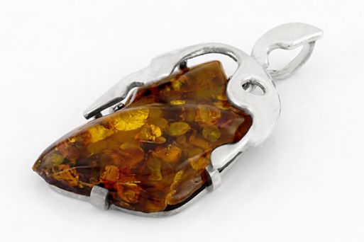 Серебряный кулон с янтарём 63967 купить в магазине Самоцветы мира