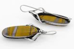 Серьги из мельхиора с тигровым глазом овал 12х33 мм 64024