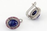 Серьги из серебра с танзанитом и сапфиром овал 7х9 мм 52 круга 2 мм 65042