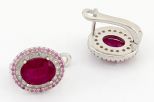 Серьги из серебра с рубином и сапфиром овал 7х9 мм 42 круга 2 мм 65045