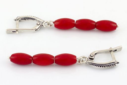 Серебряные серьги с кораллом 65132 купить в магазине Самоцветы мира