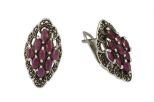 Серьги из серебра с рубином и марказитами 9 маркиз 3х5 мм 7703