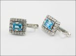 Серьги из серебра с топазом и фианитами прямоугольник 6х8 мм 8806