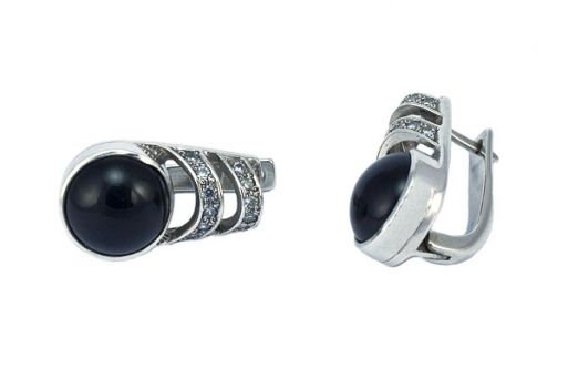 Серьги из серебра 925 пробы с обсидианом.